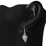 Rose Pink CZ Pear Shaped Ethnic Style Drop Hook Earrings, e177